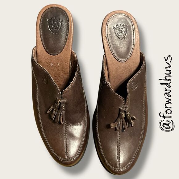 Ariat Brown Leather Wedge Heel Clog with Tassel - Size 6.5 - Picture 4 of 10